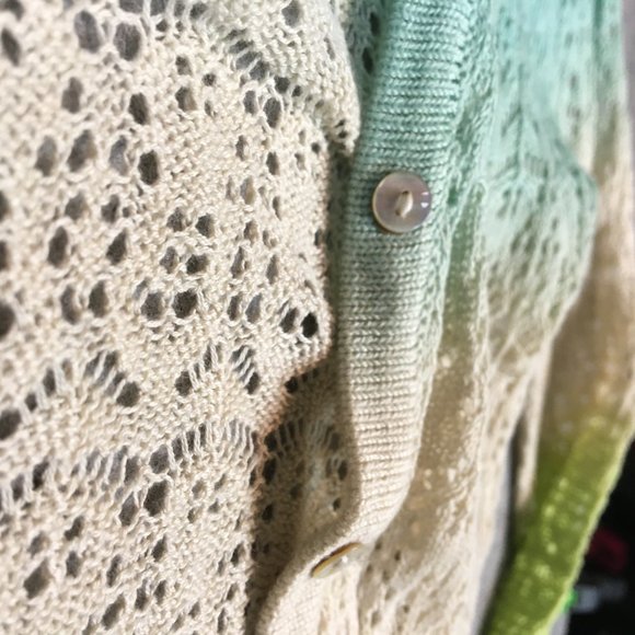 Cynthia Rowley Sweater S Cardigan Dip Dye Cotton Blend Blue Green Open Knit - Picture 5 of 12
